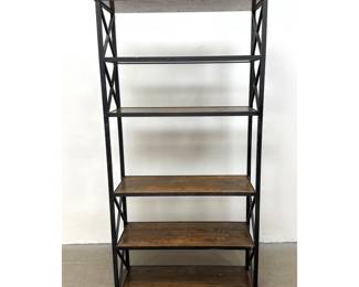 Lot 297 Industrial Style 6 Tier Open Etagere Shelving Unit with Black Metal Framework and Dark Oak Finish Wo