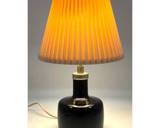 Lot 97 Hadeland Glassverk Norway attributed Table Lamp. Hand Blown Amethyst Glass with Pleated Shade