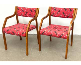 Lot 380 Pair Westnofa Mid Century Modern Bentwood Outline Armchairs with Coca Cola Upholstery