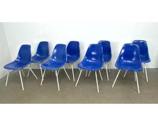 Lot 276 Set 8 Herman Miller Eames Ultramarine Blue Fiberglass Shell Chairs Stamped