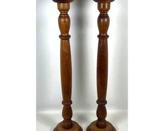 Lot 325 Vintage Large Turned Walnut Wood Candlesticks with Box of New Old Stock Large Candles