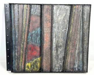 Lot 289 Brutalist Style Abstract Welded Steel and Mixed Media Industrial Door Panel. 