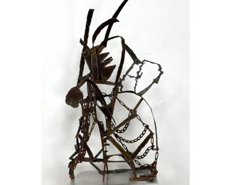 Lot 66 LargeBrutalist Found Object Welded Metal Sculpture. Brushed Aluminum Pedestal Base. Welded Rusty Met