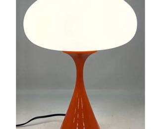 Lot 572 DESIGNLINE Orange Enameled Base Glass Mushroom Shade Table Lamp. Paper Label. StemLite. Contemporary
