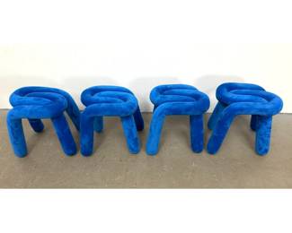 Lot 486 Set 4 Electric Blue Velvet Upholstery Tubular Stools. Lot 2. Interlocking Knot Design. Contempora