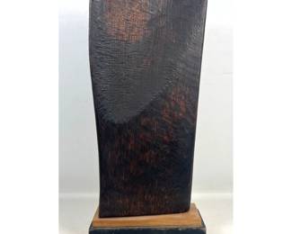 Lot 16 Artisan Abstract Hand Carved Wood Sculpture on Two Tiered Plinth. Unsigned.