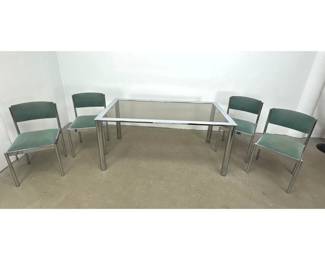 Lot 537 5pc MidCentury Modern Chrome and Gray Glass Dining Table and 4 Chairs