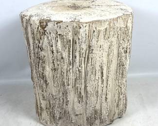 Lot 17 Faux Bois Tree Stump Garden Stool with Distressed Whitewash Finish. Hollow resin.