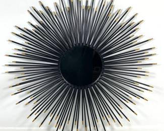 Lot 235 Contemporary Sunburst wall mirror with matte black metal spokes and gold toned painted tips