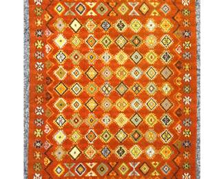 Lot 271 5 8 X 7 10 K.V.T. Kasal Dutch Wool Pile Rug. Terracotta Ground with Geometric Motifs. Marked with L