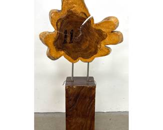 Lot 312 Large Live Edge Organic form Tree Slice Slab Sculpture. Mounted on Heavy Square Column Pedestal Base