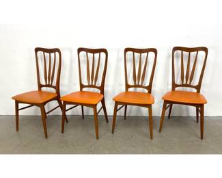 Lot 146 4pc Set Niels Koefoed Eva Teak Dining Chairs for Koefoeds Hornslet with Orange Upholstery