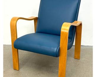 Lot 645 Thonet Bentwood Arm Lounge Chair. Vinyl Upholstery.