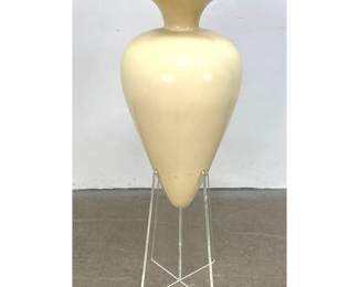 Lot 395 Postmodern Cream Glazed Floor Vase on Acrylic Stand. Unmarked.