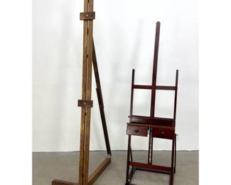 Lot 479 2pc Artist Studio Easels featuring Large Adjustable Light Wood Tripod Easel and Dark finish Toned H