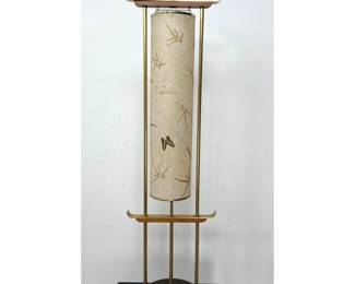 Lot 383 MidCentury Modern Pagoda Style Table Lamp with Butterfly and Botanical Fiberglass Shade