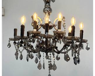Lot 509 9 Light Smoke Crystal and Metal Chandelier with Cut Glass Font and Bobeches