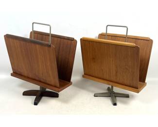 Lot 262 2 Vintage Danish Modern Teak and Steel Swiveling Magazine Racks, Stordal Norway, marked Norway. 