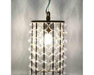 Lot 266 Glass. Modern Cylinder Form Bubble Glass and Brass Pendant Light Fixture Unsigned