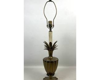 Lot 306 Neoclassical Hollywood Regency Brass Urn and Stone Column Table Lamp with Pineapple Motif and Paw Fe