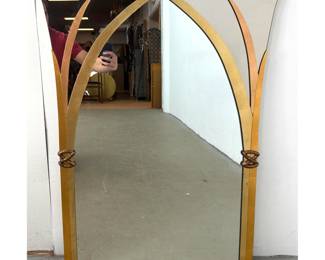 Lot 220 Large Hollywood Regency Flared Wall Mirror with Gold Tone Reed and Knot Decorative Elements. Unsigne