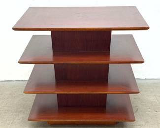 Lot 122 Mahogany 4 tier architectural book table with diamond matched veneer. Prairie School style. Unsigned