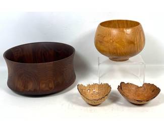 Lot 29 Assortment of Hand Turned Artisan Wooden Bowls including works by John Crouse, D. Stinson, and Leon 