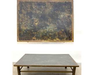Lot 3 Large Philip and Kelvin LaVerne Muses acid etched bronze coffee table. Signed.