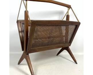 Lot 637 Italian Cesare Lacca Mid Century Modern Folding Wood and Cane Magazine Rack. 