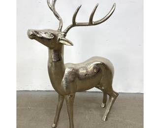 Lot 389 Large Polished Silver Toned Metal Standing Stag Sculpture with Removable Branching Antlers
