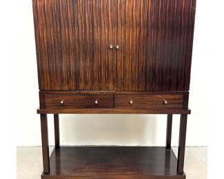 Lot 298 Councill 2pc Contemporary Bar Cabinet on Stand with Macassar Ebony Veneered Doors and Lighted Interi
