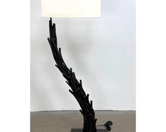 Lot 608 Decorator Angled Driftwood Style Floor Lamp with Blackwood Finish and Rectangular Shade. Unsigned.