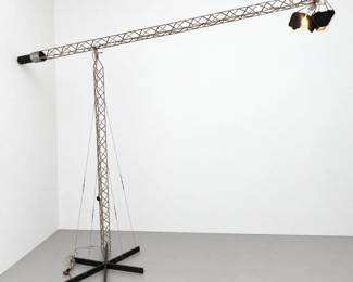 Lot 64 Extra Large MidCentury Modern C. Jere Industrial Crane Boom Floor Lamp with Dual Spotlights
