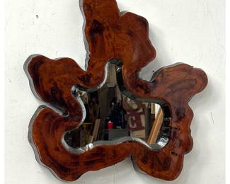 Lot 528 Live Edge Wood Slab Wall Mirror with High Gloss Epoxy Resin Finish and Burl Wood Grain Character