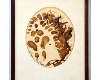 Lot 164 L Barth Modernist Abstract Drawing in Brown Ink Signed and Dated 1968 Dedicated for Lucie Framed