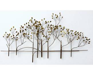 Lot 467 C Jere wall sculpture. Brutalist Metal Wall Sculpture of Elm Trees Brazed Copper and Brass 