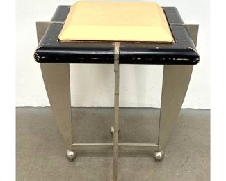 Lot 485 Post Modern Brushed Heavy Steel and Black Lacquered Wood Pedestal. Very Heavy. 