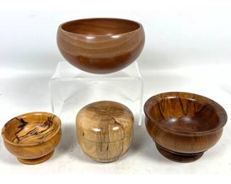 Lot 22 Assortment of 4pc lot Hand Turned Wood Vessels Including Mike Kinney Cherry Bowl and Don Jones Spalt