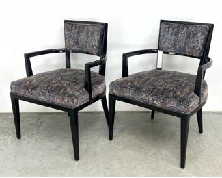 Lot 382 Art Deco revival style Black Lacquer Lounge Arm Chairs. 