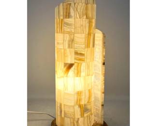 Lot 369 Modernist Wrap Around Onyx Mosaic Tile Table Lamp on Conglomerate Stone Base