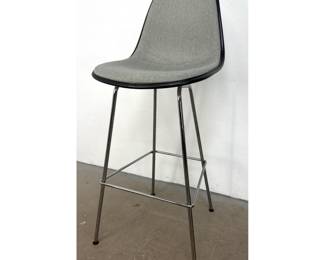 Lot 429 Herman Miller Eames Molded Plastic Stool Upholstered in Gray Fabric with Chrome Base