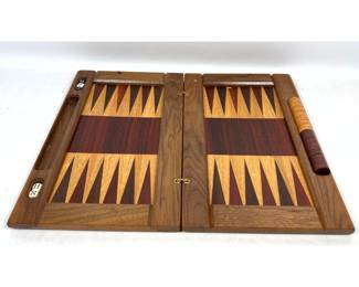 Lot 30 David Levy Handcrafted Mixed Wood Folding Backgammon Set with Wood Checkers and Dice. Hardwood Creat