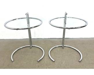 Lot 532 Pair Eileen Gray Glass and Chrome Adjustable Side Tables. Unmarked.