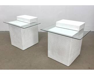 Lot 583 Pair of Postmodern Textured Plaster and Cantilevered Glass Side Tables