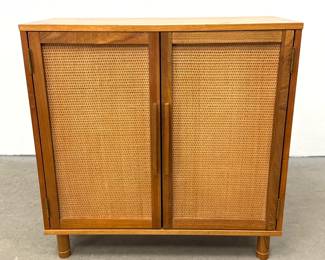 Lot 464 Midcentury modern 2 door Server Cabinet with woven cane panels. 