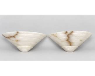 Lot 102 Pair of Boyd Lighting Company Alabaster Stepped Cone Wall Sconces. Art Deco Style. Signed with silve