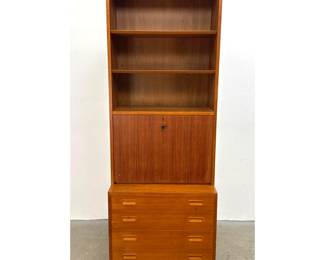 Lot 396 2pc Hundevad Danish Teak Stacking Secretary Bookcase and 4 Drawer Chest with Recessed Pulls
