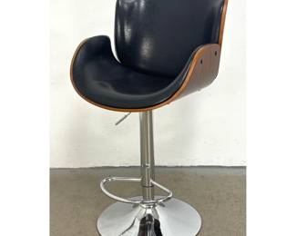 Lot 508 MidCentury Modern style adjustable height swivel bar stool with bentwood frame and black upholstery