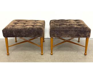 Lot 142 Pair Decorator Stool Ottomans. Newer design after Robsjohn Gibbings. 