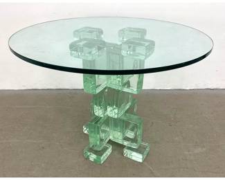 Lot 629 Architectural Post Modern Solid Glass Block Occasional Table Dining. Stacked design. Heavy.